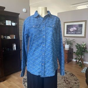 Zakbrand blue & white long sleeve button up shirt-size M